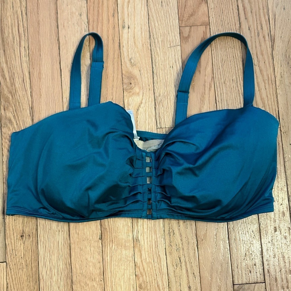 Cacique Swim Blue Green Top Bikini Top Size 46F Lightly Lined Balconette